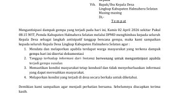 DPMPD Halmahera Selatan Imbau Kepala Desa Siaga Pasca Gempa